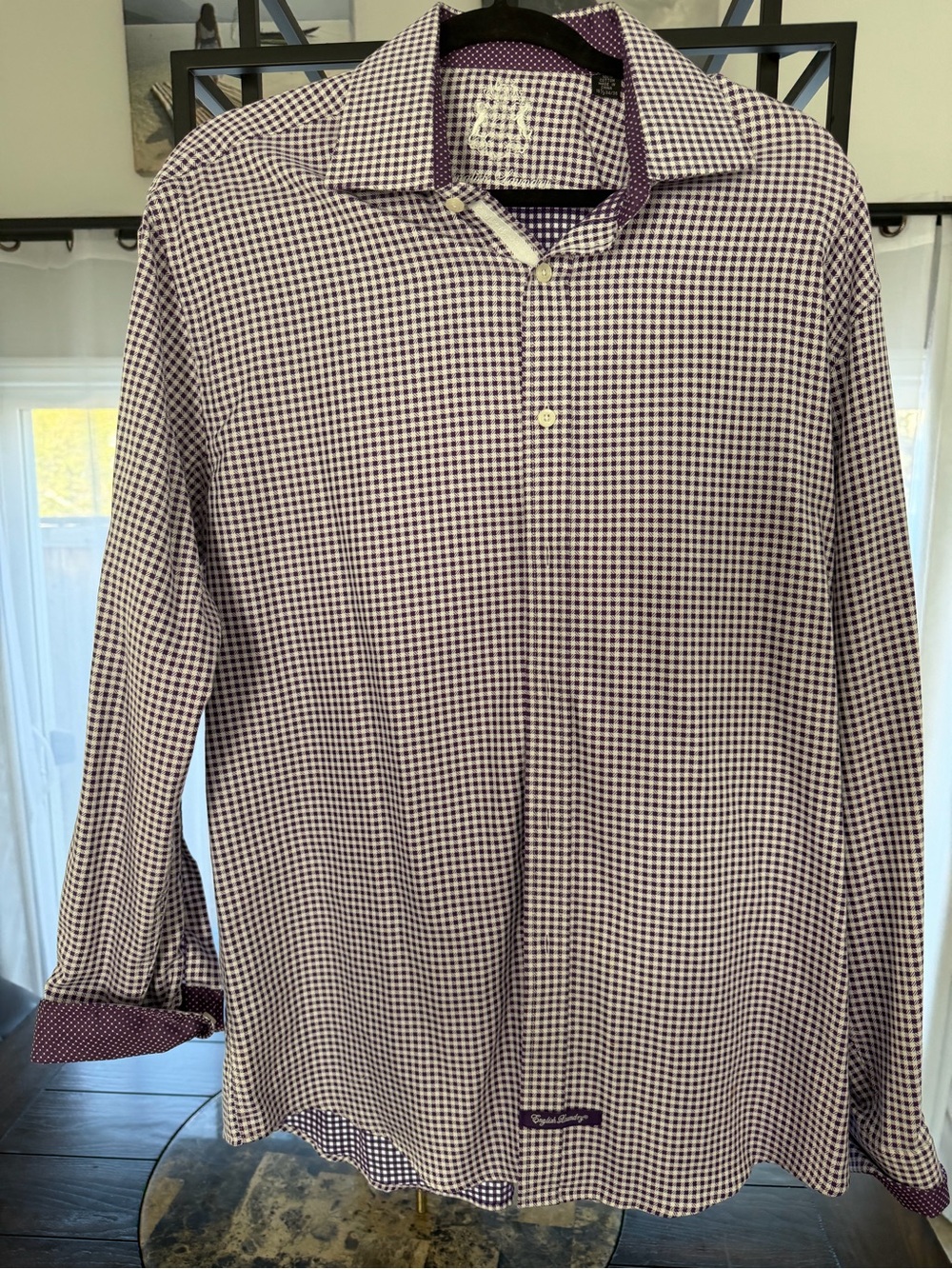 English Laundry Purple & White Gingham Dress Shirt